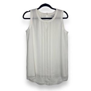 Cabi Women's Sleeveless Keyhole Blouse Size Small Ivory Pleating Layer Workwear